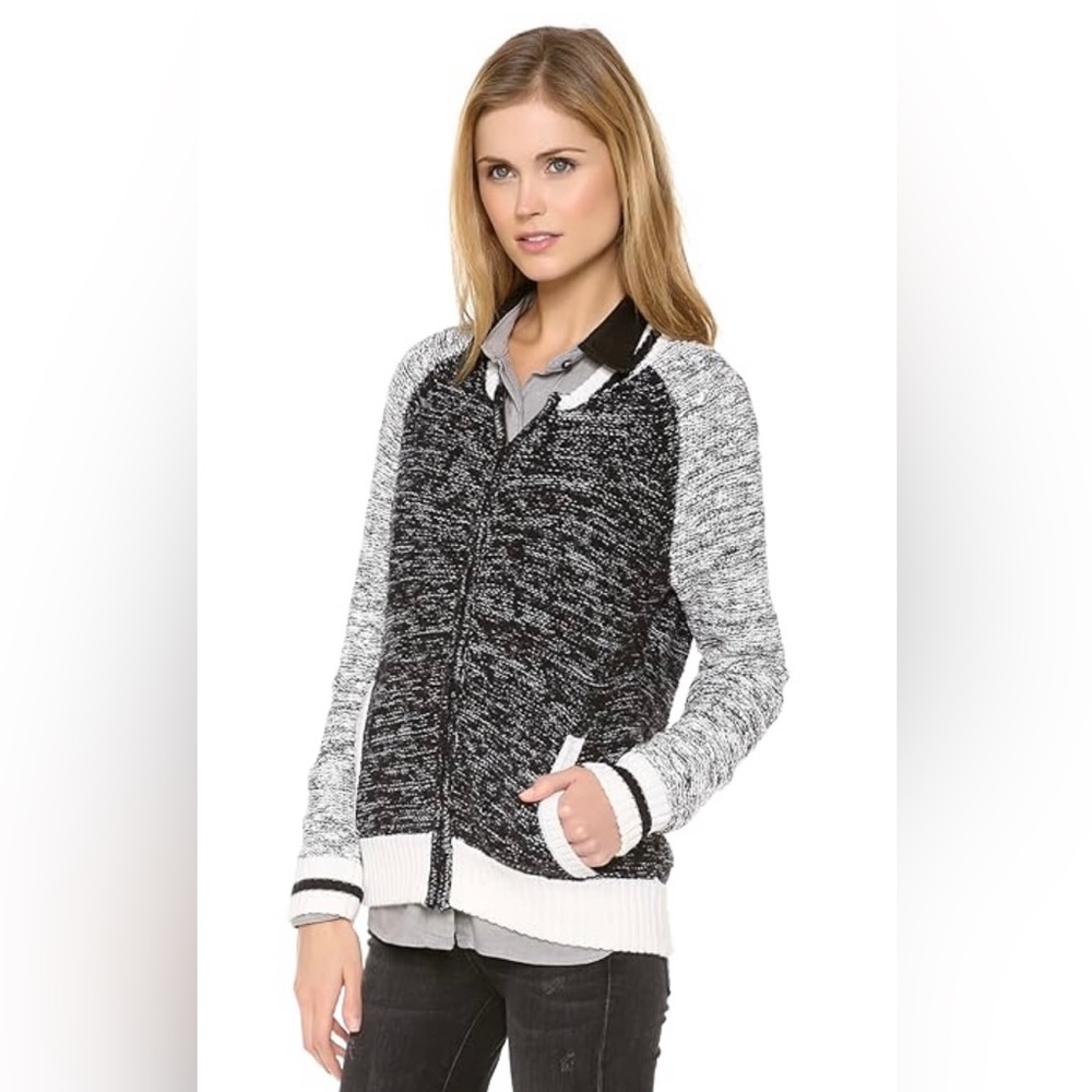 Cream and Black Cardigan with Marled Texture